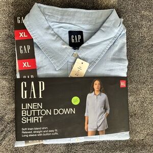 Gap Women’s Soft Linen Light Blue Button Down Long Sleeve Shirt, Relaxed Fit, XL